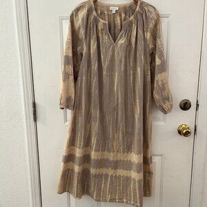 Pure Jill 100% Cotton Lagoon-Look Hippie Festival Peasant Midi Dress Sz Lr